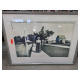 Signed Artwork of Woman on Sidewalk Note