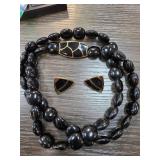 Trifari Black Beaded Necklace and Earring Set
