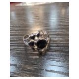 Sterling Silver Ring with Black Stone, Size 7.5