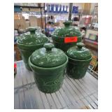 Four Green Pantry Ware Canisters