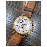 Mickey Mouse Wristwatch with Brown Leather Strap