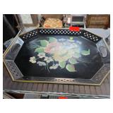 Black Metal Tray With Floral Design