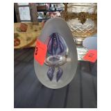 Frosted Glass Paperweight With Purple Accents