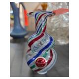 Murano Glass Swirl Vase with Multicolor Stripes