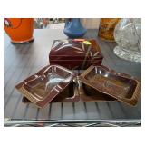 Brown Lacquerware Ashtray Set with Box
