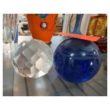 Cut Glass Sphere and Blue Glass Orb