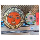 Decorative Ceramic Sun Plate and Floral Vase
