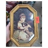 Framed Octagonal Print of Girl With Dog
