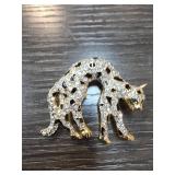 Gold-Tone Leopard Brooch With Rhinestones