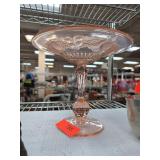 Pink Glass Etched Compote Dish