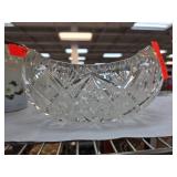 Heavy Crystal Cut Glass Oval Bowl