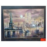 Framed Artwork of Statue of Liberty and Twin Tower