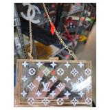 Clear Acrylic Handbag with Gold Chain and Monogram