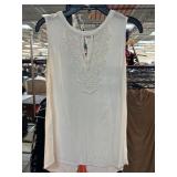 Pale Sky Sleeveless White Top with Embroidery