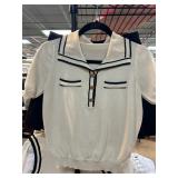 White Knit Top and Black Pleated Skirt Set