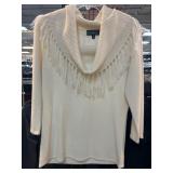Elementz Cream Sweater With Fringe Detail