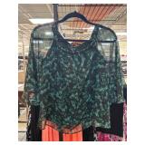 A.n.a Sheer Black Blouse With Green Print