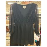 Black V-Neck Long-Sleeve Sheer Blouse