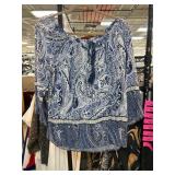 Blue Paisley Off-Shoulder Blouse, Size M