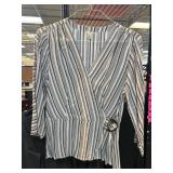Striped Wrap-Style Blouse With Buckle Accent