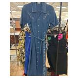 Embroidered Denim Button-Up Dress with Belt