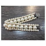 Three-Strand Pearl Bracelet with Sterling Silver