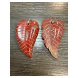 Carved Red Stone Leaf Pendants