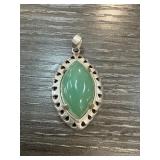 Marquise-Shaped Jade Pendant in Open Metalwork Set