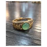 Gold-Toned Size 7 Ring with Green Stone