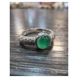 Jade Ring with Ornate Band, Size 5.5