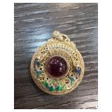 Gold-Toned Pendant with Enamel and Central Stone