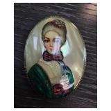 Hand-Painted Oval Portrait Brooch Pin