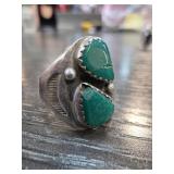 Sterling Silver Ring with Two Green Stones