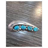 Signed Whirling Wind Sterling Silver Turquoise Pin