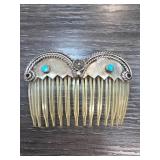 Sterling Silver Hair Comb with Turquoise Accents