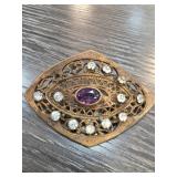 Antique Filigree Brooch with Purple Stone