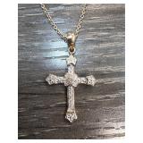 Sterling Silver and Diamond Cross Pendant Necklace