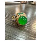Gold Tone Ring with Green Jade Centerpiece