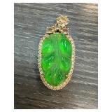 Gold-Tone Pendant with Jade Leaf Design