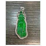 Silver-Tone Pendant with Green Jade