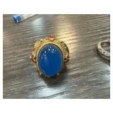 Gold-Tone Ring with Blue Stone and Floral Details