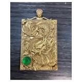 Gold-Tone Dragon Pendant with Green Stone