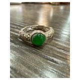 Silver Tone Ring with Jade Stone, Size 5