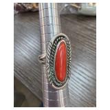 Sterling Silver Ring With Red Stone Accent, Sz 6