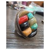 Sterling Silver Ring With Multicolor Inlay 39g