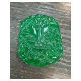 Green Carved Jade Pendant with Scenic Motif