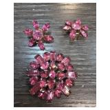 Pink Rhinestone Brooch and Earrings Set
