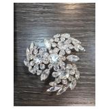 Signed Sherman Clear Rhinestone Brooch