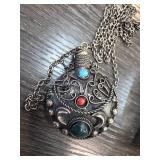 Ornate Necklace With Pendant and Colorful Stones