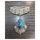 Sterling Silver and Turquoise Floral Pendant